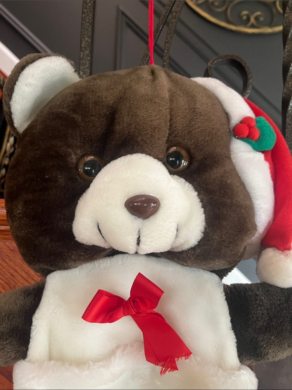 Plush Bear Christmas Stockings - Brown and Gray Bears with Red Hats - Picture 4 of 7